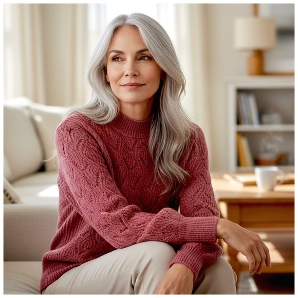 Heartloom Women's Pointelle Balloon Sleeve Pullover Sweater. Blush/Pink. Small - Picture 5 of 11